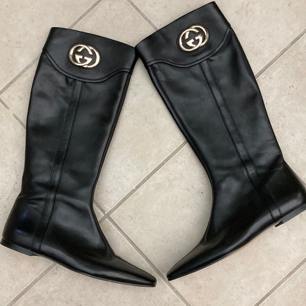 Gucci Black Leather Knee-High Boots